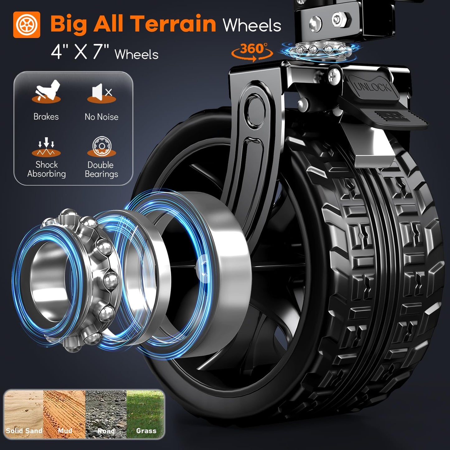 48" L Collapsible Wagon Cart Foldable, 560LB Weight Capacity 300L Heavy Duty Folding Beach Wagons with Big All-Terrain Wheels, Utility Carts for Groceries, Shopping, Camping, Sports - Black