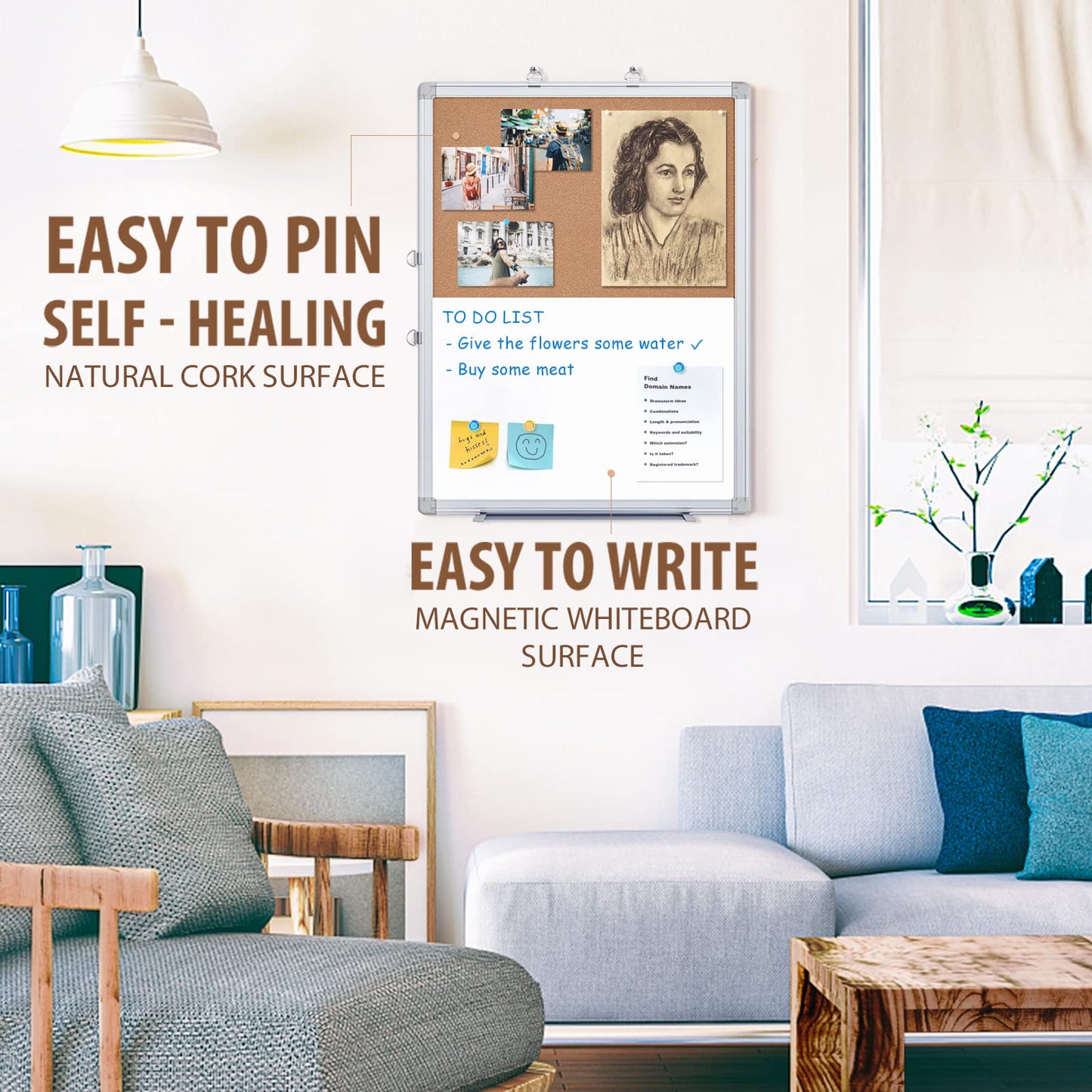 White Board Cork, Maxtek 36 x 24 Magnetic Combination Board for Wall, Dry Erase Board Bulletin Combo Board for Home Office & Classroom, 3' x 2' Wall Mounted Memo Message Board with Aluminum Frame