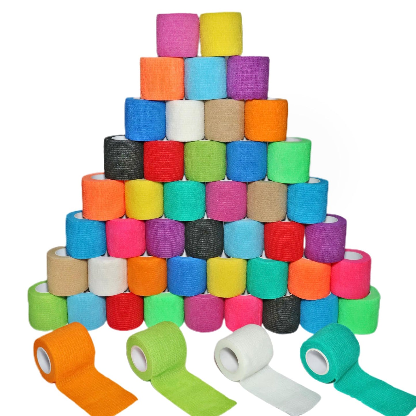 Fenhupe 48 Pack 2” x 5 Yards Self Adhesive Bandage Wrap, Elastic Breathable Cohesive Bandage Wrap Athletic Stretch Tape for Wrist Ankle Sports (Multi-Color)