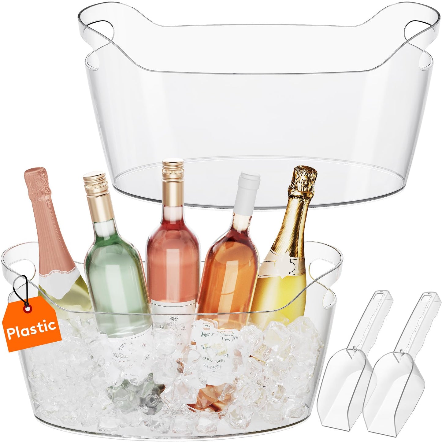 Lifewit 6.5L Large Bottle Ice Bucket Wine Bottle Cooler with Spoon, Portable Ice Bucket for Champagne, Cocktails, Beer, Drinks 38×18×20cm/15x7x8, Set of 2