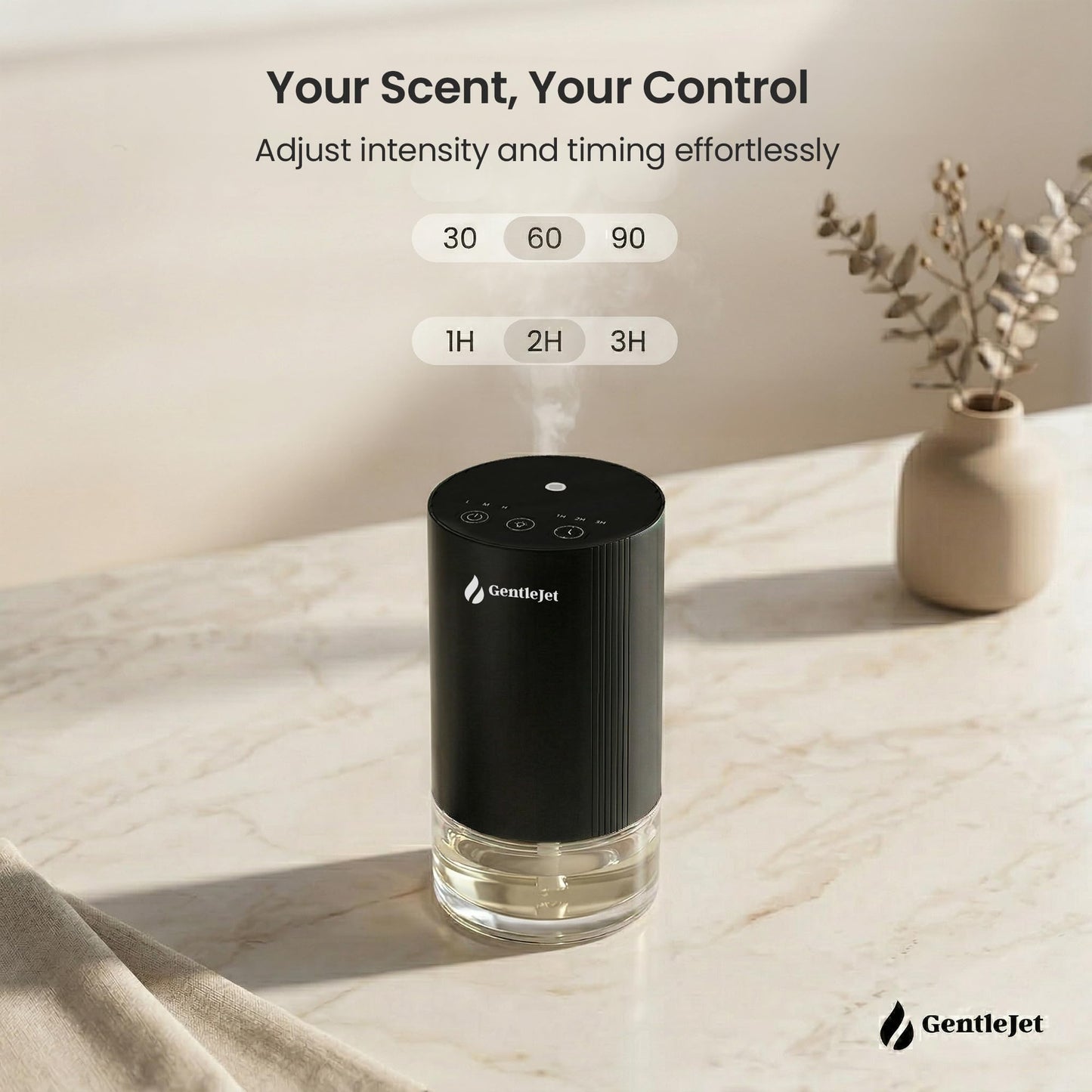 GentleJet SerenityMist Waterless Essential Oil Diffuser, Portable Aromatherapy Diffuser with Rechargeable Battery, Touch Control, Timer, USB-C, Quiet Mini Diffuser for Home, Office & Car (Black)
