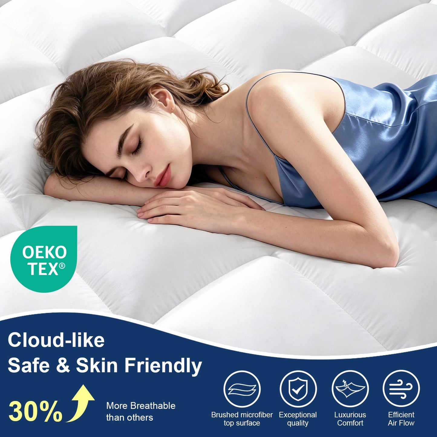 TEXARTIST Mattress Topper Queen Size Thick Mattress Cover Breathable Cooling Pillow Top Mattress Pad for Back Pain with 8-21" Deep Pockets,White