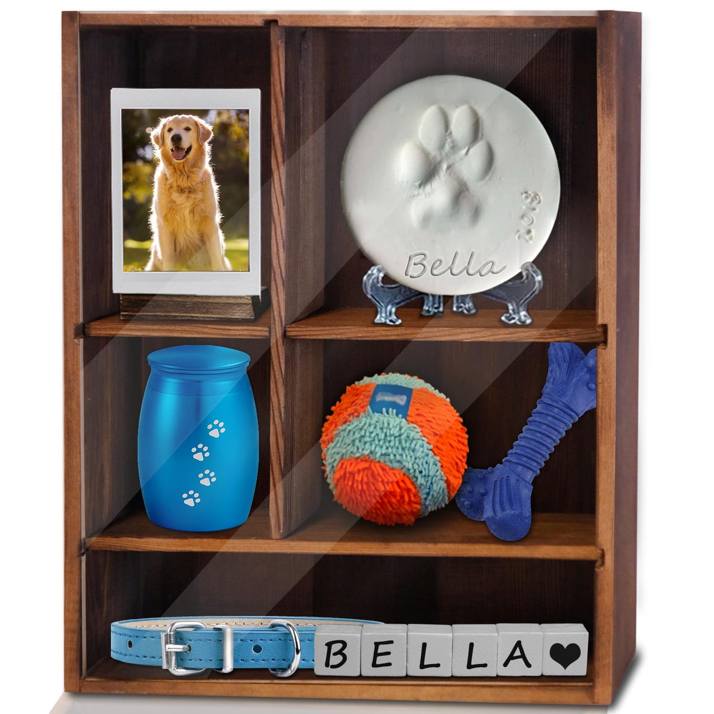 Sofunii Pet Memorial Shadow Box with Shelves for Dogs or Cats,11 * 14" Solid Wood Pet Frame Urn Ashes Display Case for as Loss Pet Remembrance Memory Keepsak -(Carbonization Black)