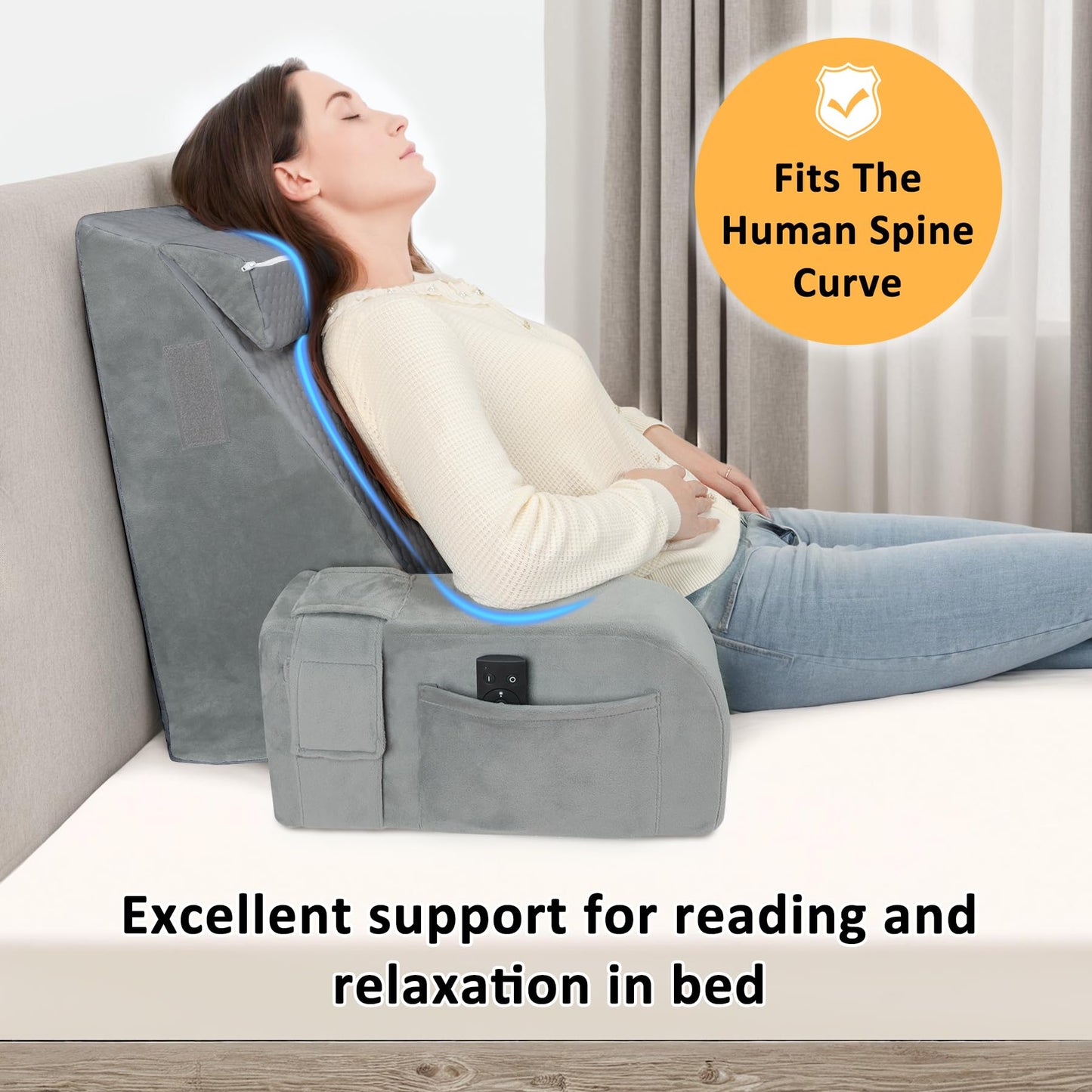 Comfort Reading Pillow for Bed, Adult Back Pillow with Arms - Soft but Firm Backrest for Sitting Up, Watching TV & Relaxing on Couch