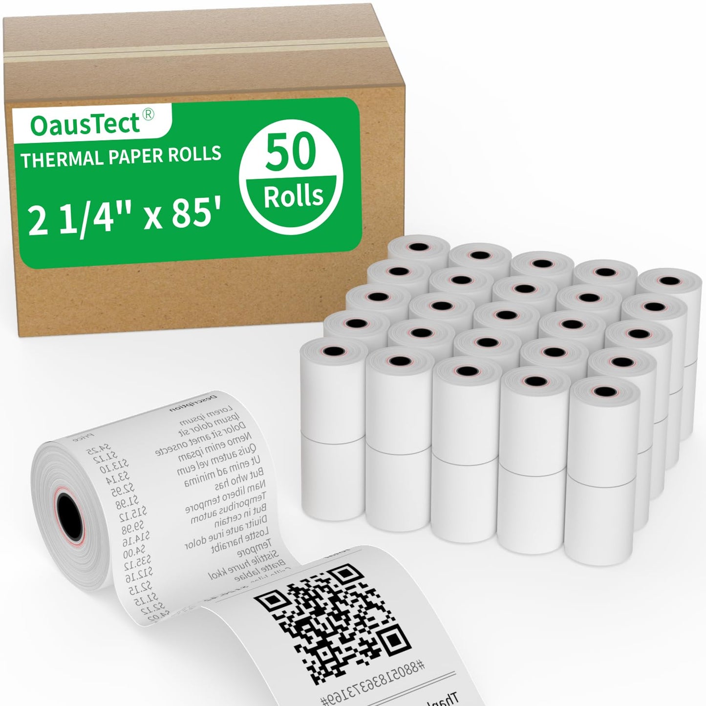 2 1/4" x 85' Thermal Paper, Receipt Paper Rolls, Thermal Cash Register POS Paper fit All POS Cash Registers (50 Rolls)