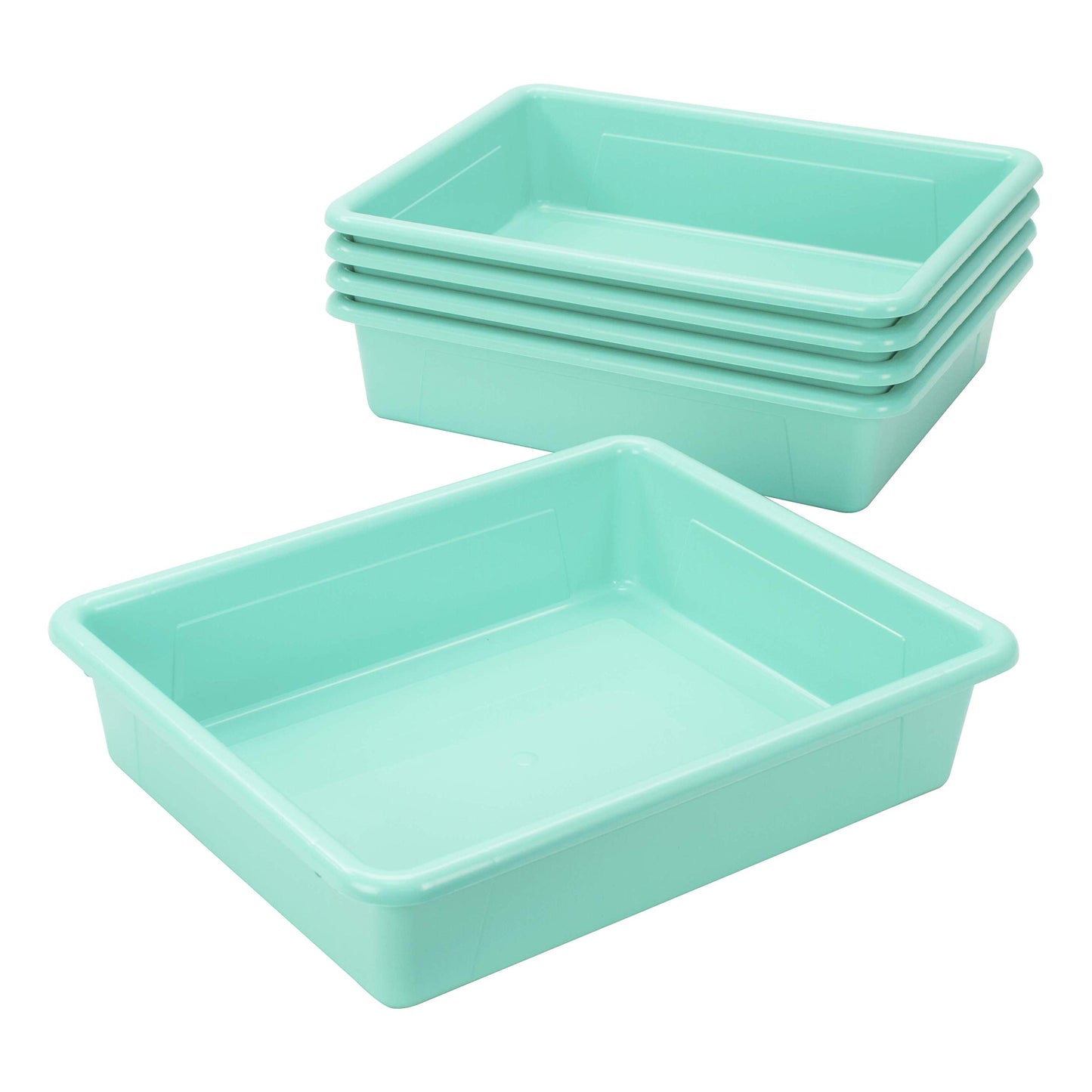Storex Letter Size Flat Storage Tray – Organizer Bin with Non-Snap Lid for Classroom, Office and Home, Teal, 5-Pack (62541A05C)