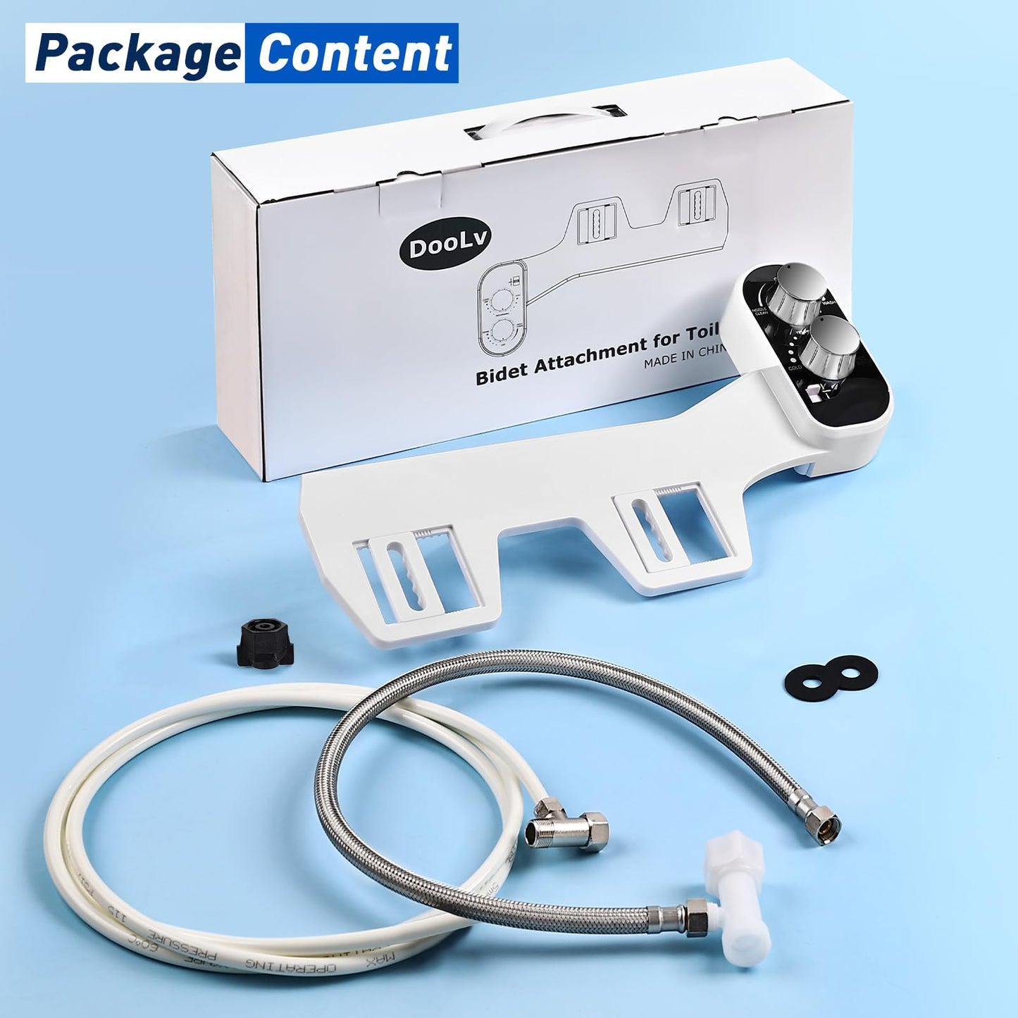 Doolv Upgraded Hot Cold Bidet Attachment - Front & Rear Wash, Adjustable Water Pressure, with Self-Clean, Retractable Single Nozzle, Non-Electric Warm Water Bidet Toilet Seat Attachment