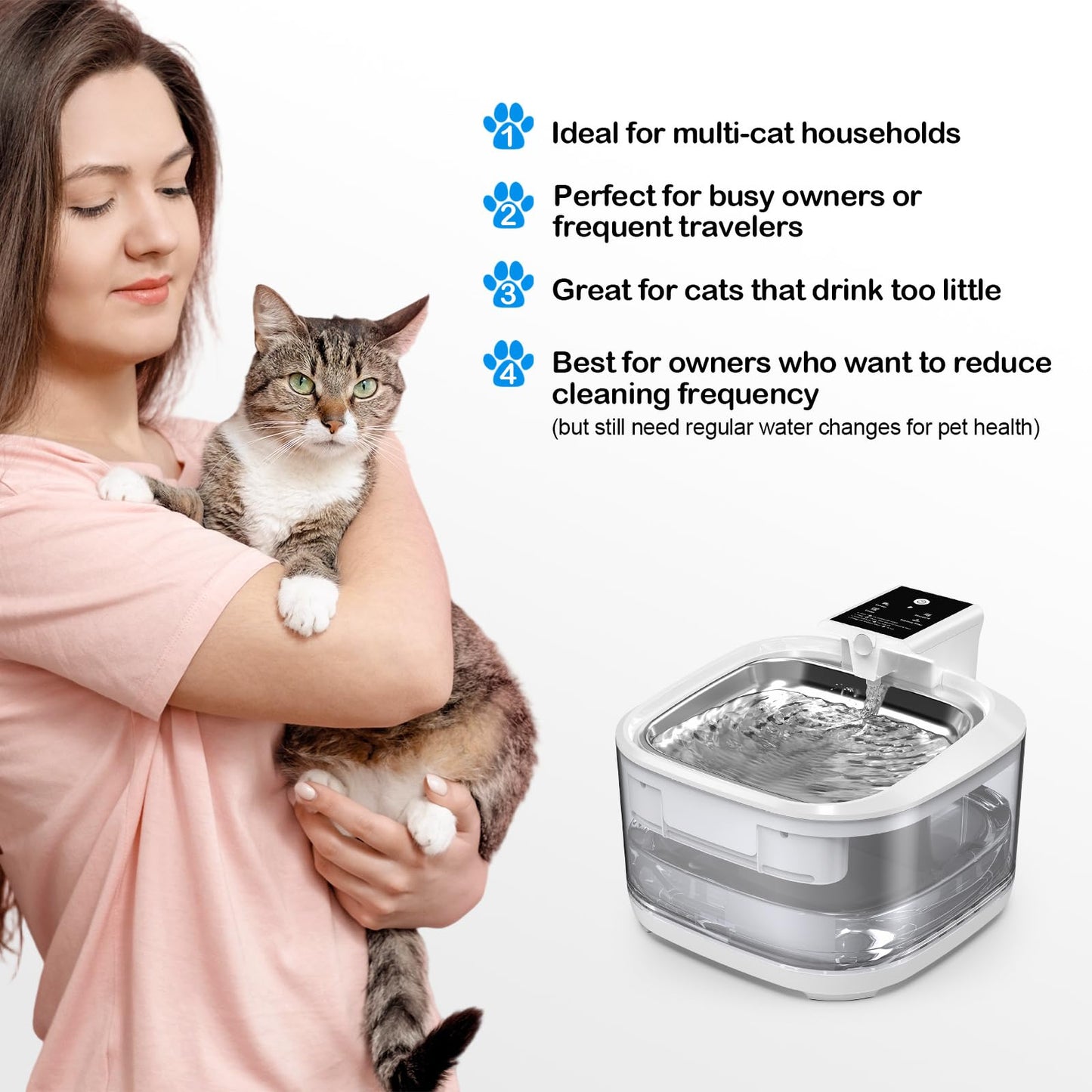 Cat Water Fountain LOXIBAO, 4.5L Large-Capacity Automatic Stainless Steel Pet Fountain with Drinking Spout, High-Capacity Rechargeable Cat Water Fountain - Ultra Quiet Pump for Cats & Dogs,2 Filters