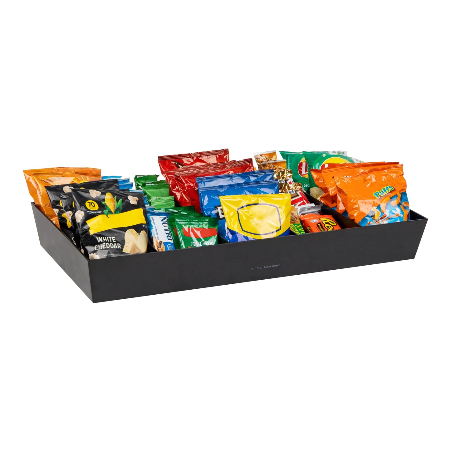 Mind Reader Snack Tray, Countertop Organizer, Snack Tray, Pantry, Breakroom, Kitchen, 61L x 30.5W x 8.3H cm, Black