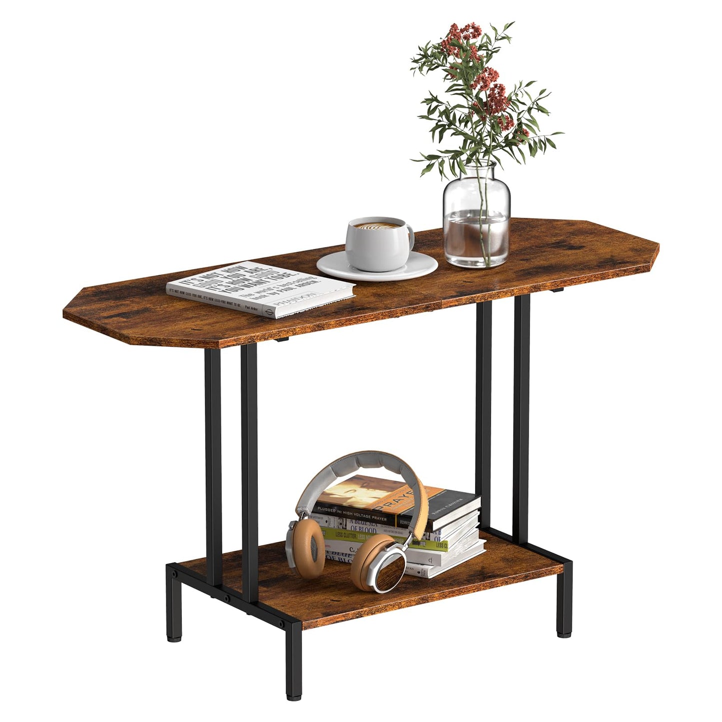 Rustic Coffee Table for Living Room Center Table with Storage Shelf 2-Tier Wood Tea Table Industrial Rectangle Coffee Table for Large or Small Spaces, Brown
