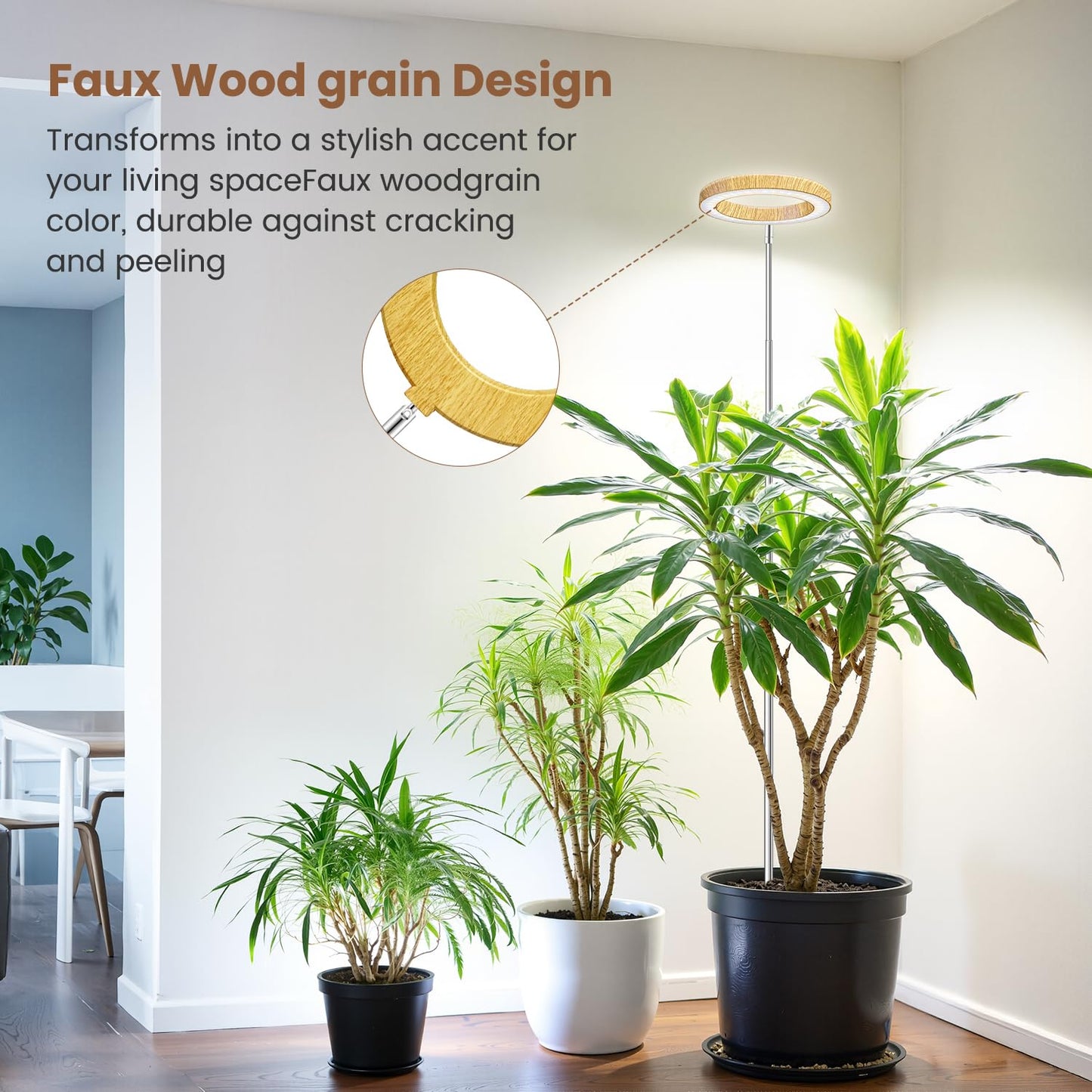 Aokrean Grow Lights for Indoor Plants, Full Spectrum Plant Lights for Indoor Growing with 6/12/16H Timer, 3 Optional Spectrums, 5 Brightness, Height Adjustable 10"-65" Faux Wood Grain Growing Lamp