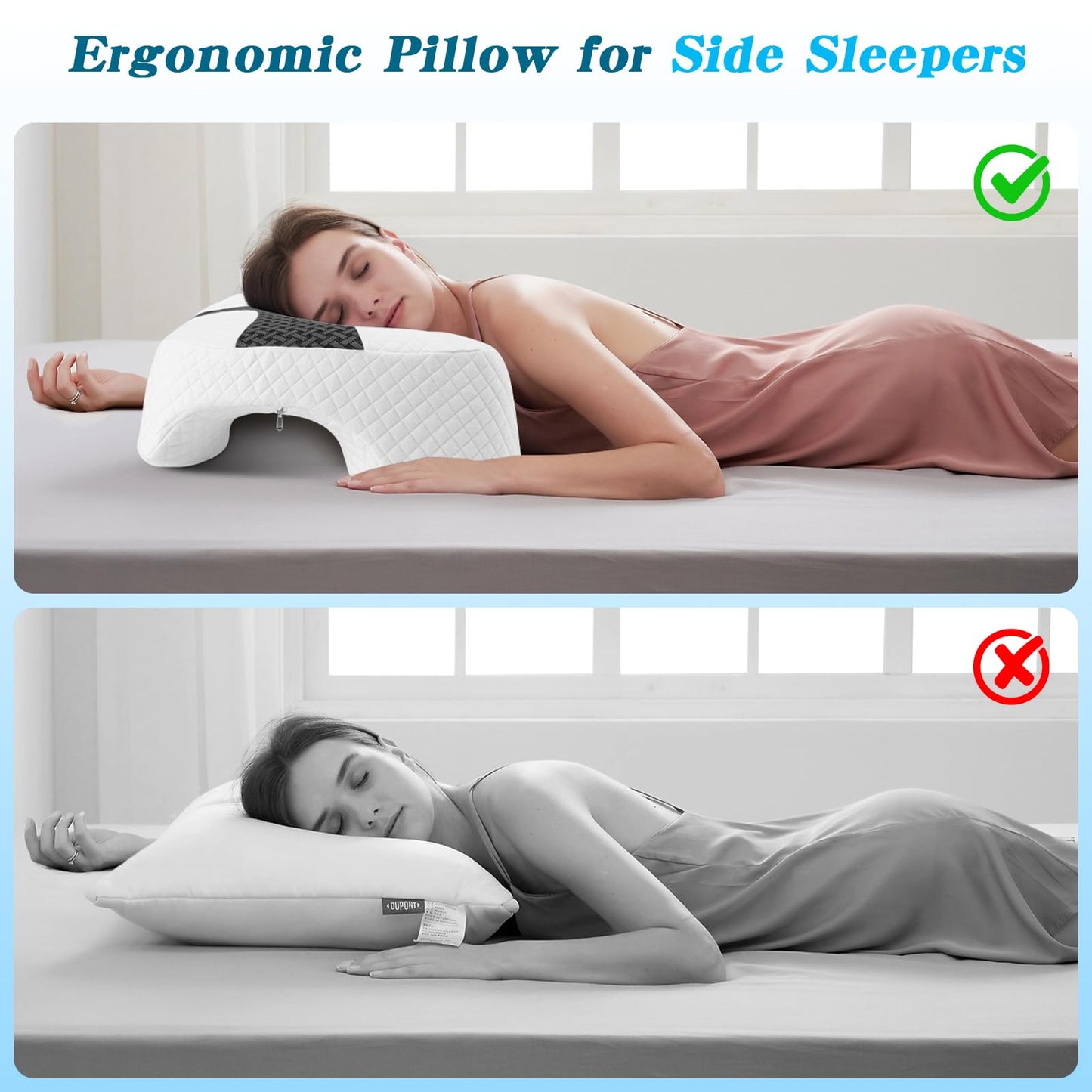 Eliteguard Side Sleeper Pillow with Arm Hole, Shoulder Relief System, Arm Pillow for Neck and Shoulder Pain, Premium Memory Foam, Suitable for Side, Back and Stomach Sleepers - Grey