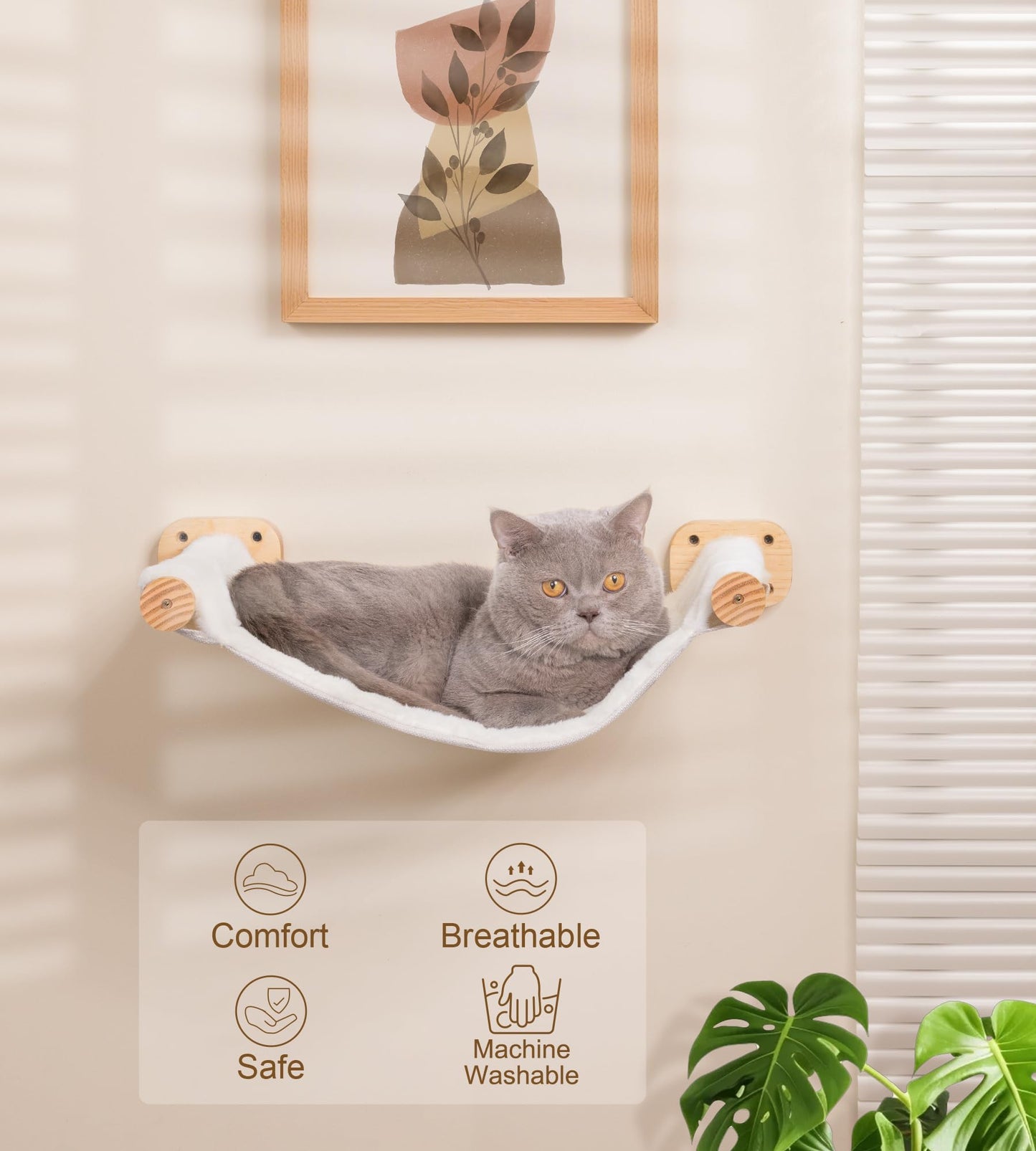 Cat Wall Shelves with 1 Floating Fabric Hammock, 2 Ladders with 4 Steps Each & 1 Flat Cat Shelf, Wall Mounted Bed Furniture & Climber, Indoor Playground