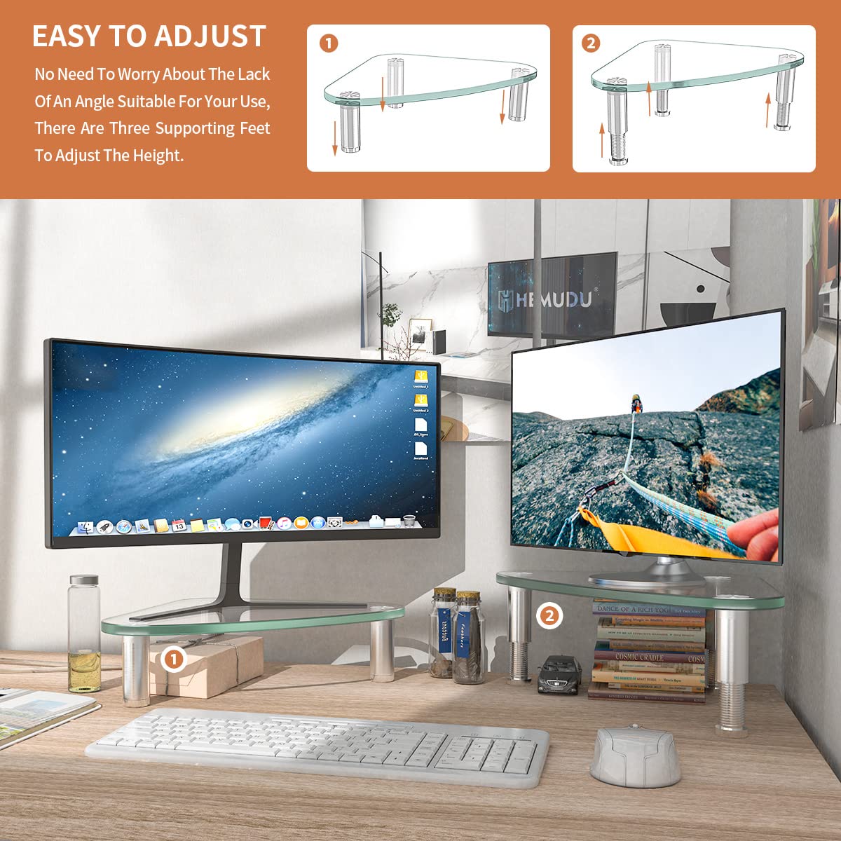 2 Pack Computer Monitor Riser | Triangle Desktop Universal Corner Stand for Computer Monitor & Laptop HD01T-203