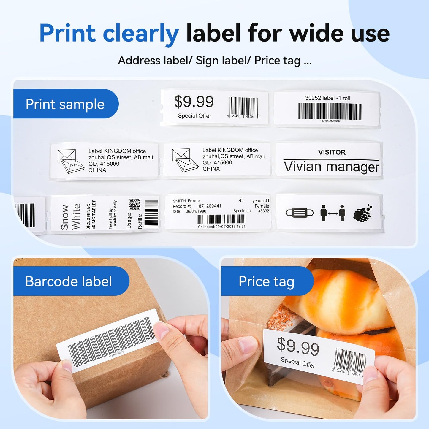 12 Rolls 1-1/8" x 3-1/2" Thermal Labels Replacement for DYMO LW 30252 Multipurpose Address Barcode Label Maker Refills for Label Writer 450, 450 Twin Turbo, 4XL Printers