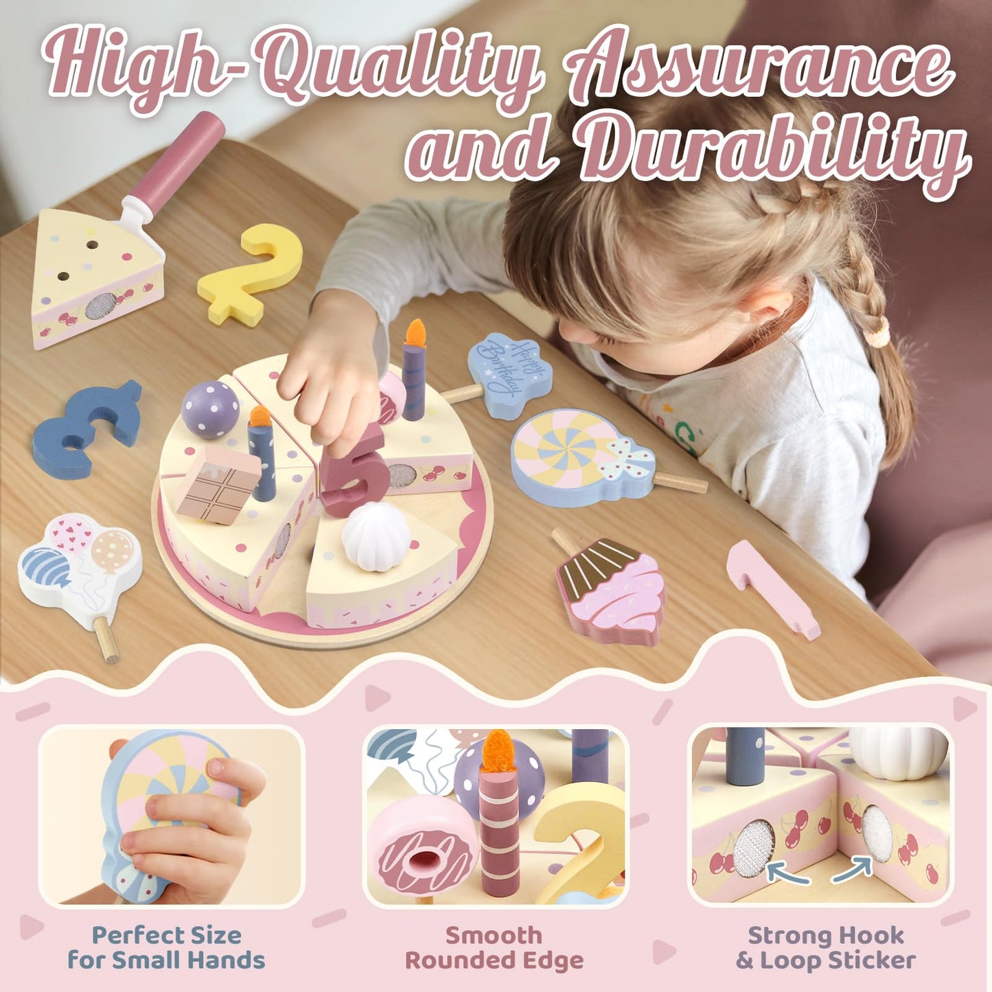 Airlab Wooden Birthday Party Cake Play Food Sets for Toddler 2 3 4 5 Year Old Girls Boys Kids Kitchen Accessories Pretend Play Toy Gift Educational Toys