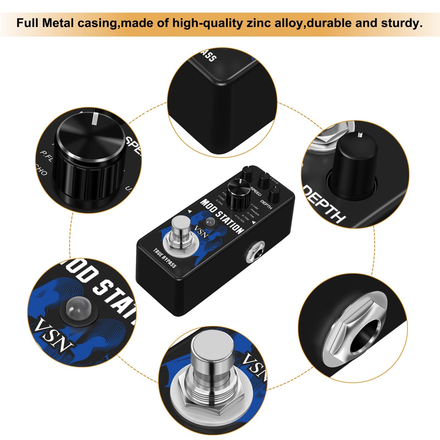 VSN Modulation Pedal for Electric Guitar Pedal Boards, 11 Effects Chorus Phaser Flanger Tremolo Vibroat Filter,11 Modulation Modes, True Bypass