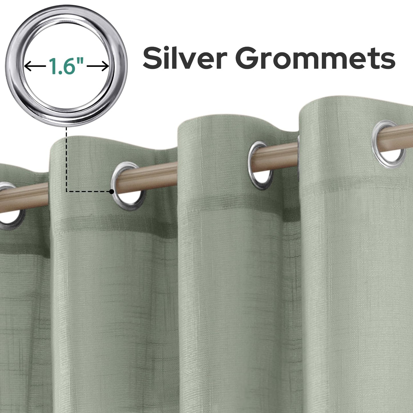 HOMEIDEAS Sage Green Linen Sheer Curtains 84 Inches Long 2 Panels Textured Semi Sheer Curtains Farmhouse Curtains Sheer Privacy Window Curtains for Bedroom Living Room