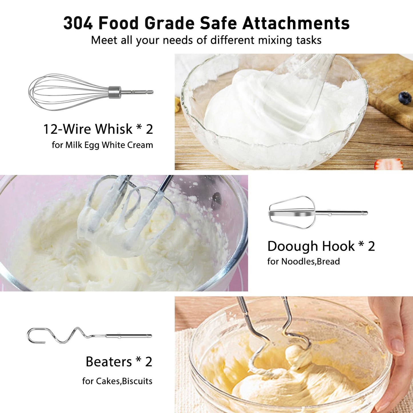 Hand Mixer Electric, Lychee 5 Speed 600W Ultra Power Handheld Mixer with Touch Button, Turbo, Storage Case, 6 Stainless Steel Accessories, Kitchen Aid Mixer for Cake Cookie Egg Cream Dough (Silver)