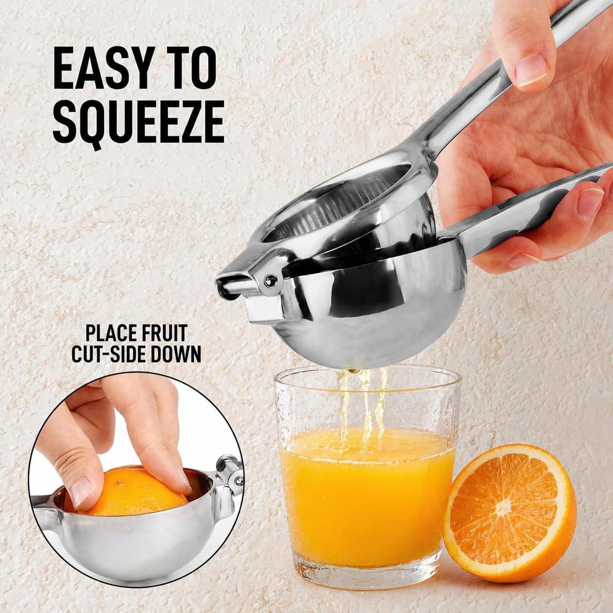 Zulay Extra Large Lemon Squeezer Stainless Steel - Easy Squeeze Manual Heavy Duty Lemon Juicer Hand Press - Ergonomic Citrus Squeezer & Fruit Juicer for Oranges, Lemons, & Limes