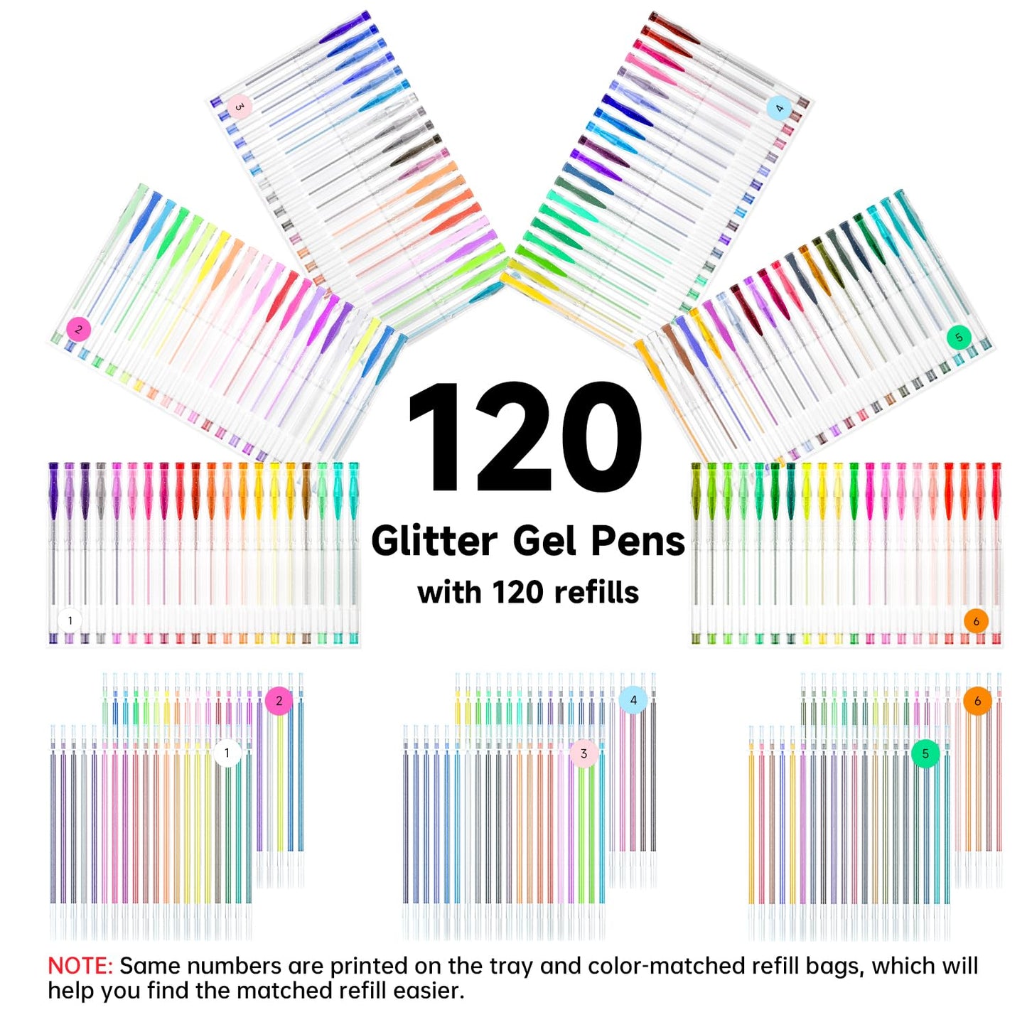 Shuttle Art 240 Pack Glitter Gel Pens, 120 Colors Glitter Gel Pen Set with 120 Refills for Adult Coloring Books Craft Doodling