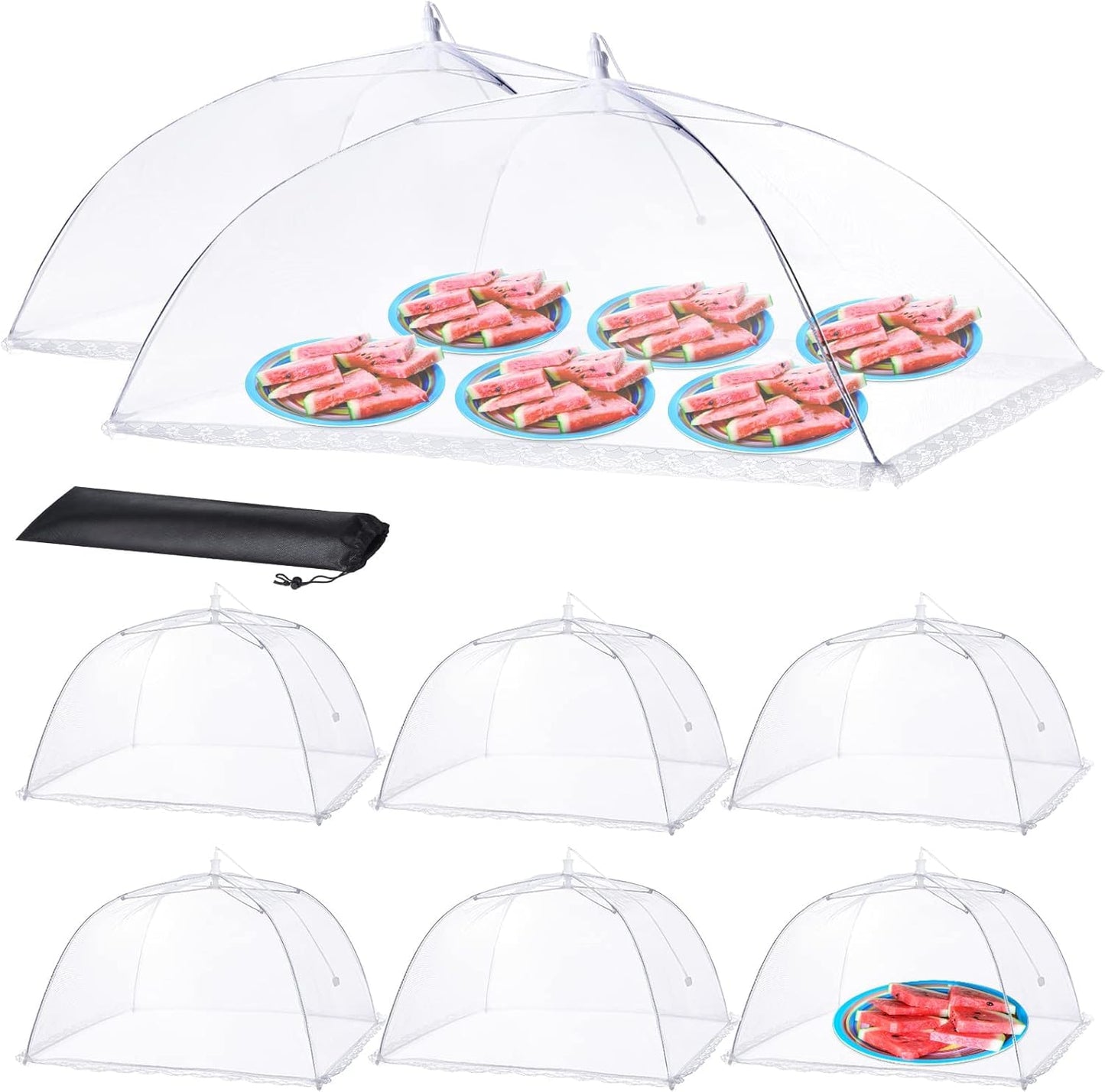 HOMKULA Food Covers for Outside - 2 Extra Large (40 x 24 in) & 6 Large (17 x 17 in) Mesh Food Covers for Outdoors, Food Tent Food Cover for Picnic Party Supplies, Pop-Up and Collapsible, 8 Pack