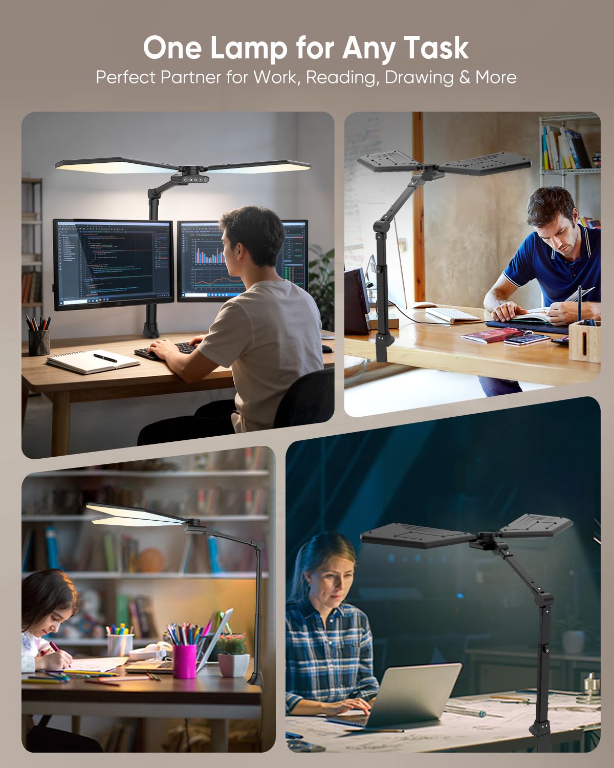 LED Desk Lamp with Clamp, 3600LM 448LEDs Ultra-Bright Architect Desk Light with Remote Control, Desk Light with Stepless Dimming and Stepless Color Temp, Memory Function for Study and Workbench, Black