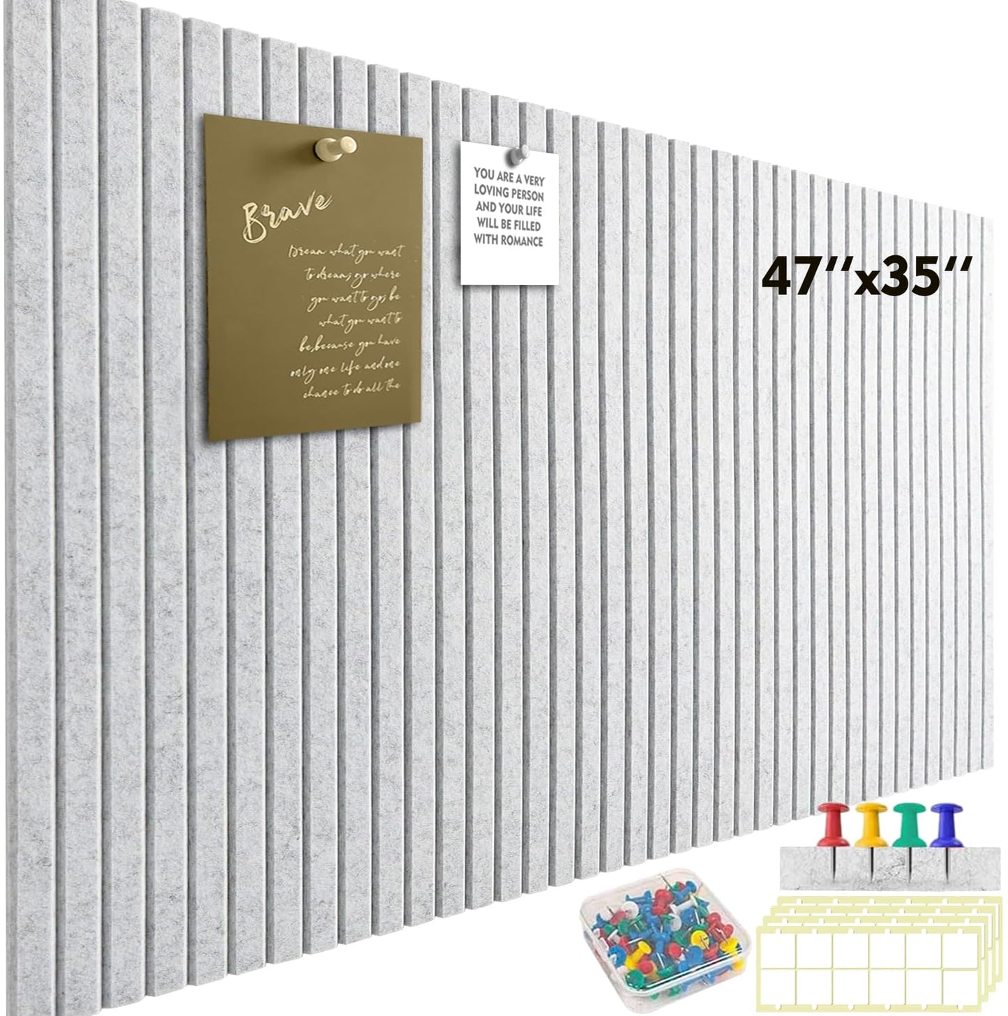 InnoStars Large Cork Board Alternative, 47" x 35" 12 Pack Felt Wall Tiles with Safe Removable Adhesive Tabs and 50 Push Pins - Pin Board for Office - Light Grey