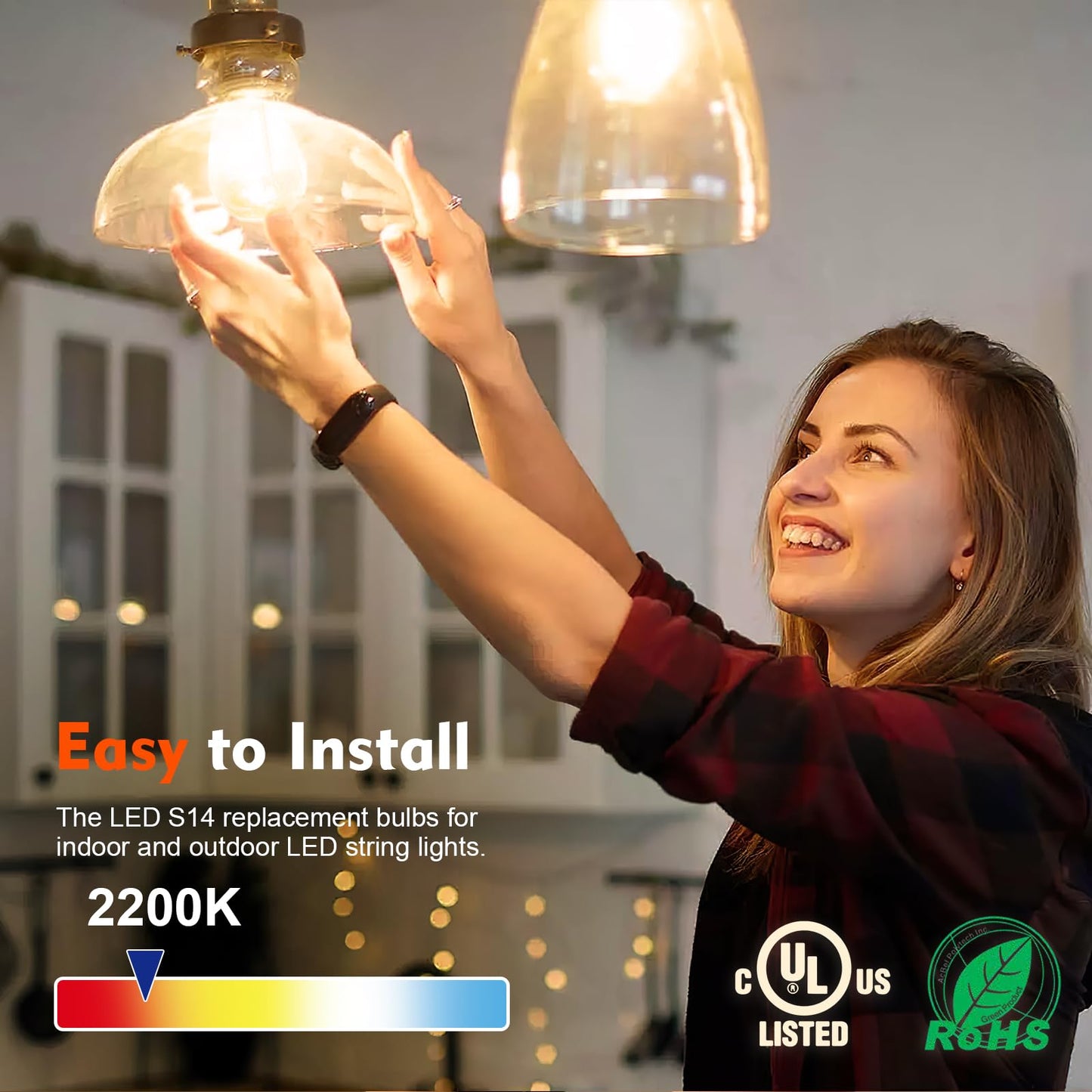 GvvooHome 48 Pack Shatterproof LED Replacement Bulbs for Outdoor String Lights, S14 Edison Bulbs for Patio String Lights Outdoor Waterproof, Warm White 2200K, Dimmable, E26 Standard Base