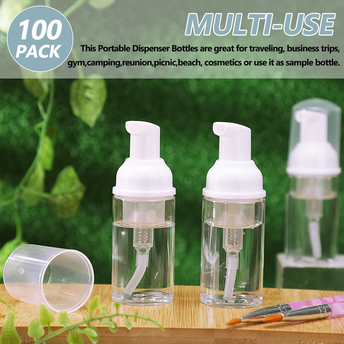 100 Pcs Foam Pump Bottle 1oz/30ml Mini Travel Plastic Empty Pump Lash Shampoo Clear Dispenser Portable Instant Soap Foaming Bottles for Hand Lotion Shampoo