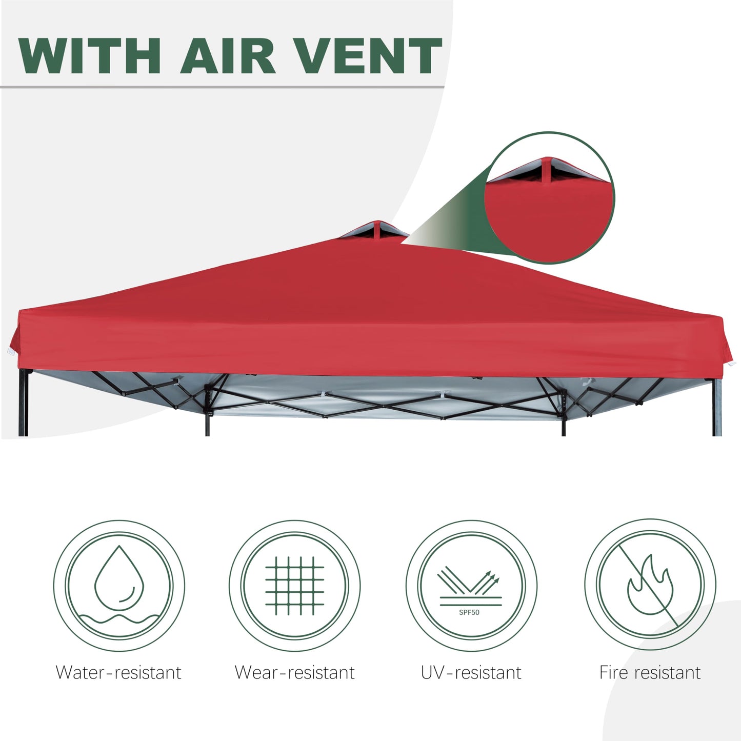 SCOCANOPY Replacement Top with Air Vent for 10x10 Canopy Frame, Canopy Cover ONLY, (Red)