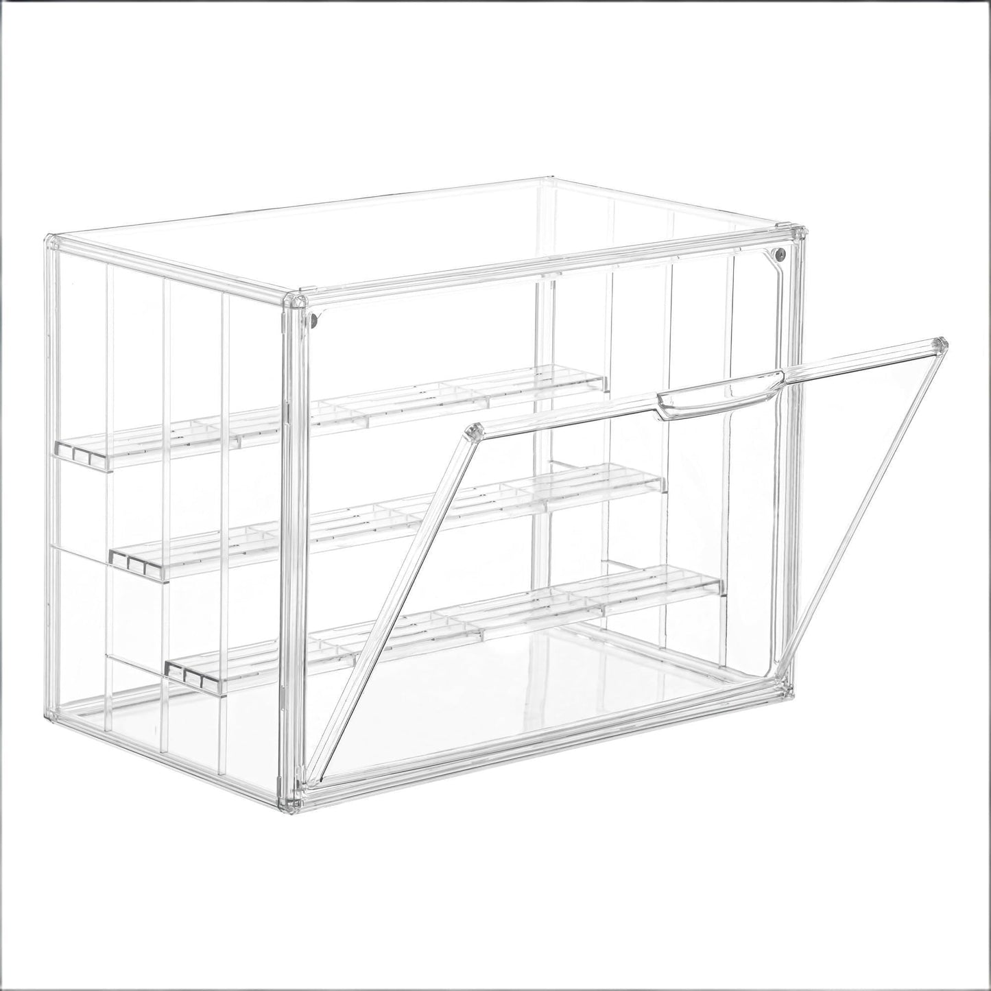Acrylic Display Case for Collectibles 3 Layer Adjustable Display Case with Magnetic Door, Dustproof Clear Stackable Display Box for Figures Showcase, Shoe Box, Protection Organizer, Storage Bins-1Pack