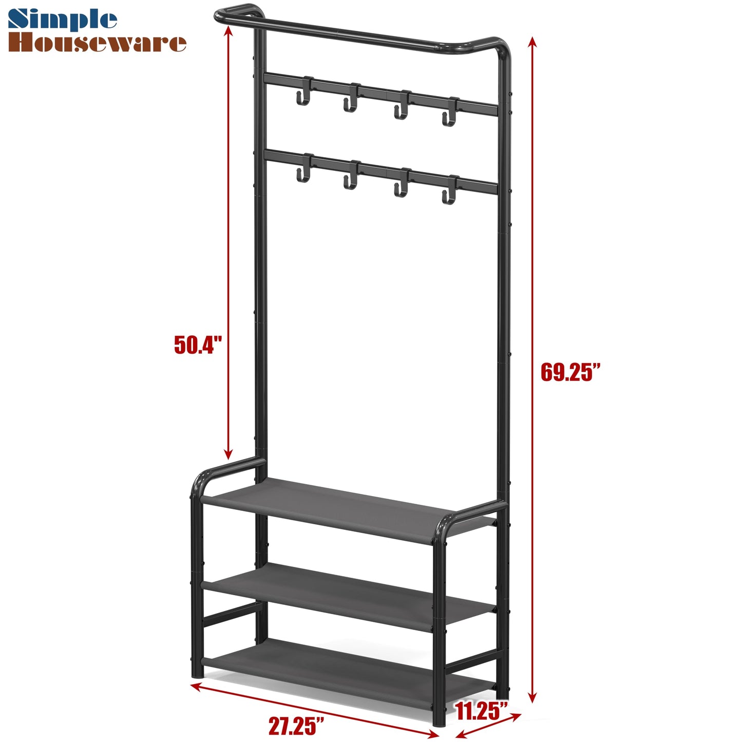 Simple Houseware Coat Rack with Storage Shelf, Hall Tree with Shoe Rack for Entryway, Black