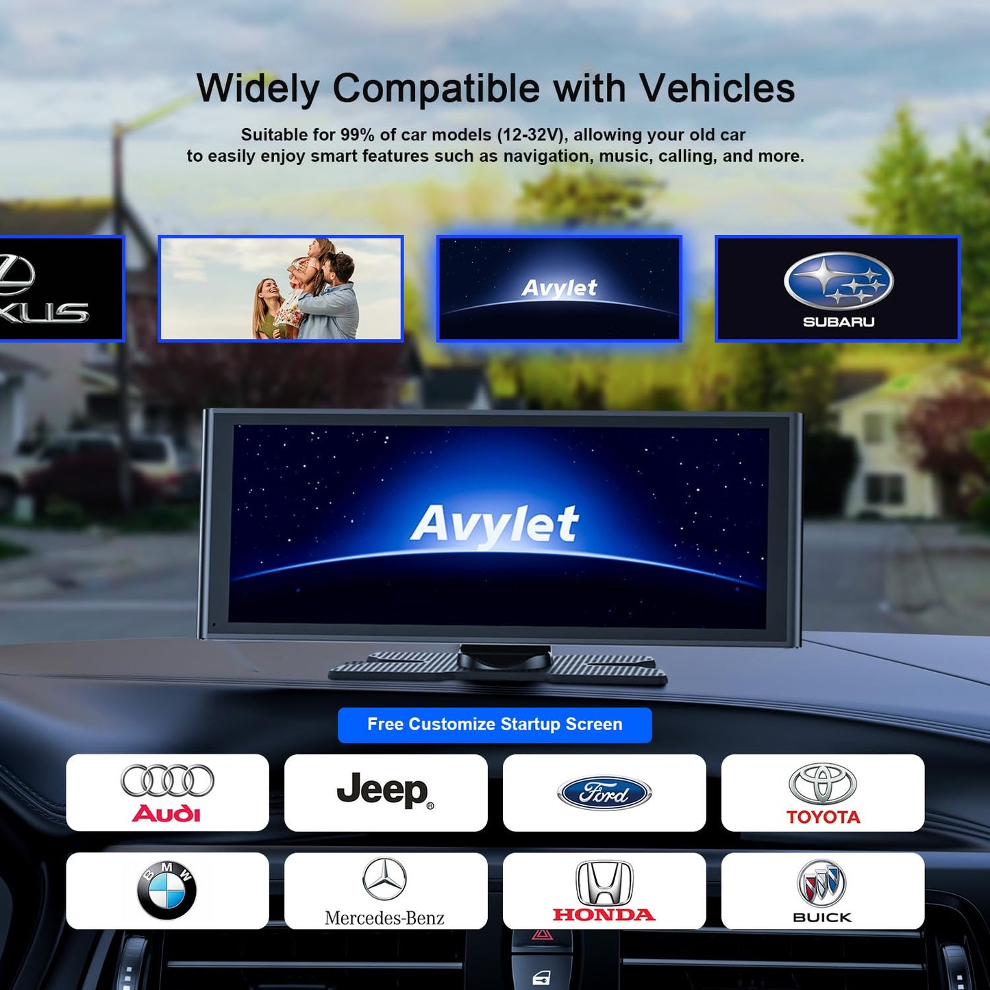 Avylet 9.26" Carplay Screen for Car, Portable Wireless Carplay Compatible with A-pple Carplay&Android Auto, OTA Upgrade, Backup Camera, Voice Control, GPS Navigation, Touch Screen for All Vehicles