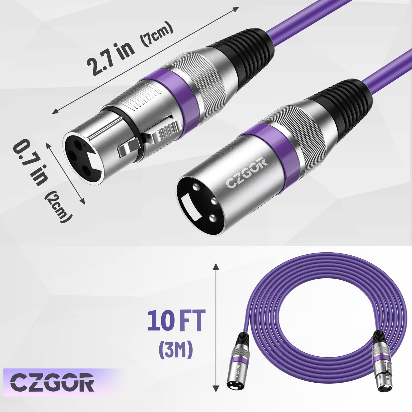 XLR Cables 10 ft, 6 Pack 3-Pin XLR Male to Female Microphone Cable, Compatible with Microphones, Mic Mixer, Speakers and More, Multi-Color 10 Feet