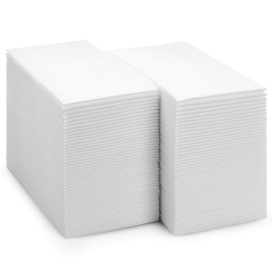 BloominGoods Disposable Bathroom Paper Napkins | 300-Pack 8" x 17" Single-Use Linen-Feel Guest Towels | Cloth-Like Hand Tissue Paper, White (Medium Size - Pack of 300)