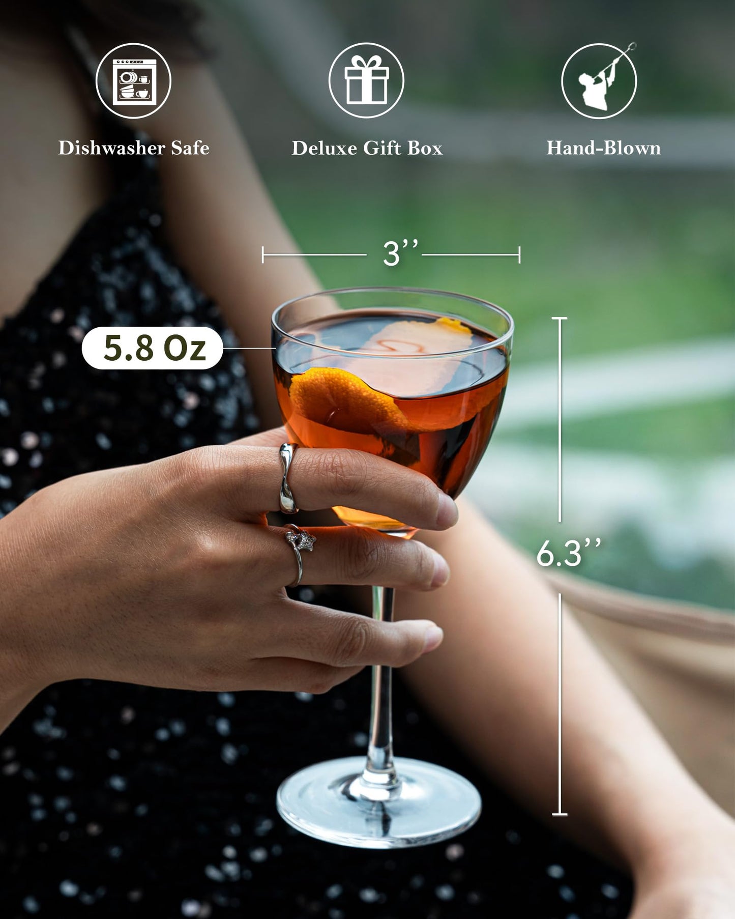 GIHOP Nick and Nora Cocktail Glasses, 5.8Oz Hand Blown Martini Glasses Set of 6, 100% Lead-Free Craystal Coupe Glassware, Small Cocktail Glasses for Manhattan, Cosmopolitan, Espresso with Gift Box