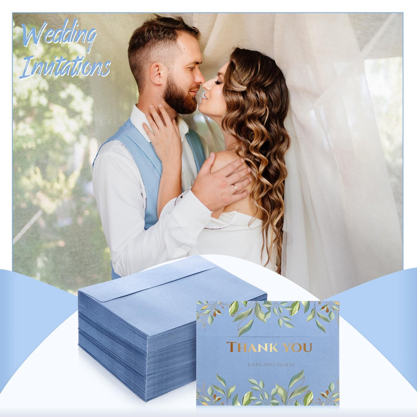 Ctosree 200 Pcs Dusty Blue Invitation Envelopes Peel Stick Seal 120 GSM Heavyweight Blue Invitation Envelopes for Greeting Cards Wedding Birthday (A7,5.25 x 7.25 Inch)