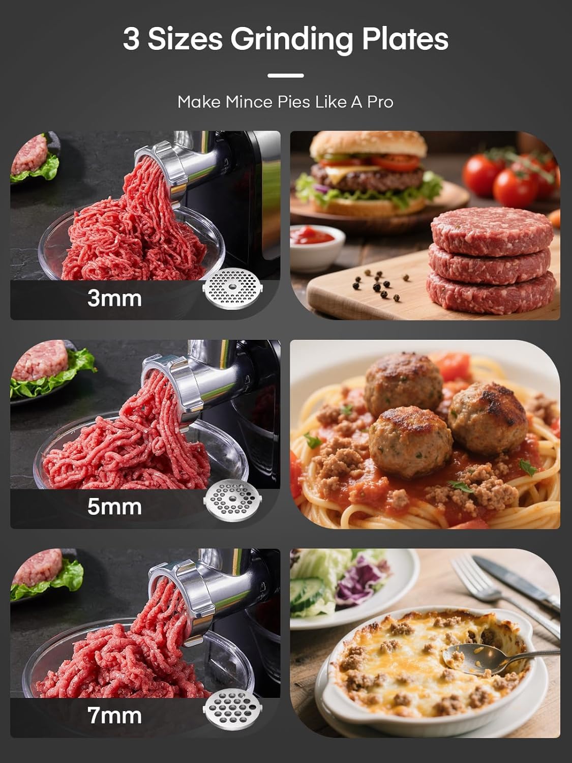 FOHERE Meat Grinder, Stainless Steel Sausage Stuffer Maker Meat Mincer Machine with 2 Blades & 3 Plates, 2000W Max Electric Food Grinder, Sausage Stuffer Tube & Kubbe Kit, Heavy Duty Meat Grinder