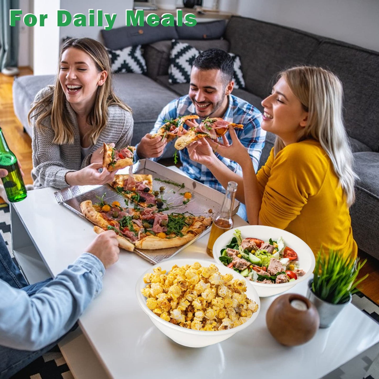 Bionutrio 40oz Large Paper Bowls Disposable, 100 Pack Heavy Duty, Compostable White Sugarcane Bowls For Cereal, Salads, Hot & Cold Food