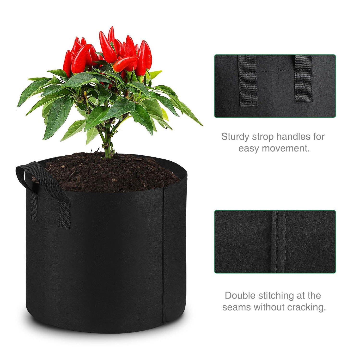 Lyincat 12-Pack 10 Gallon Grow Bags Heavy Duty Thickened Nonwoven Fabric Pots with Durable Handles