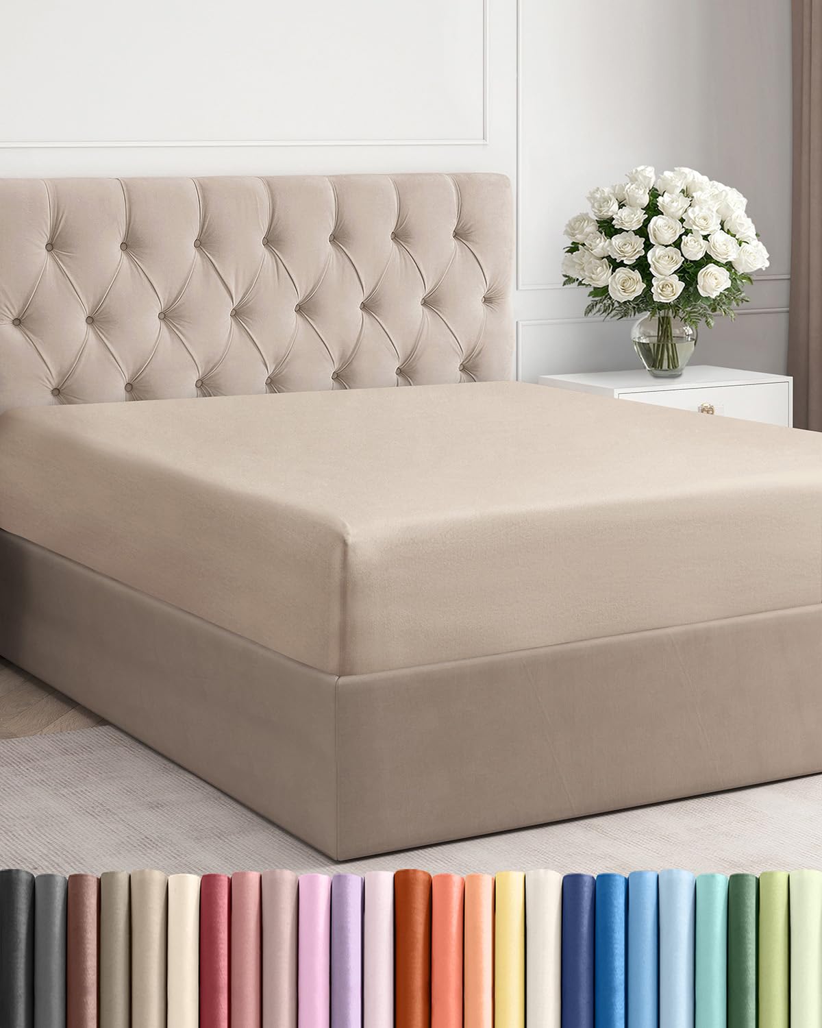 King Fitted Bed Sheet - Bottom Single Fitted Sheet Only - Ultra-Soft Hotel Luxury Bedding w/ 8-16 Inch Deep Pockets - Breathable, Cooling & Wrinkle Free - Easy-Care, Fade & Shrink Resistant - Wheat
