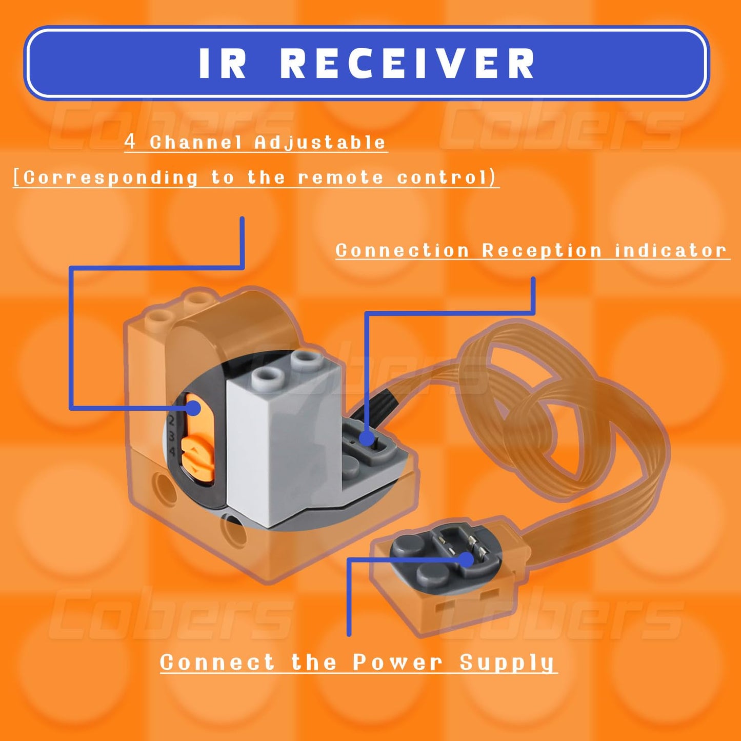 Cobers 9Pcs Power-Function Kits Set Compatible with Major Brand Technic-Parts Motor-Set IR Receiver Adjustable Speed Remote-Control AA Battery Box Switch Light Extension Wire