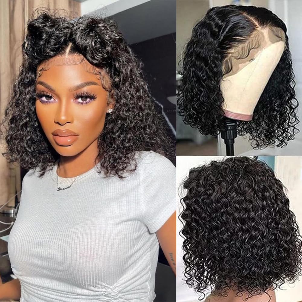 14 Inch Jerry Curly Bob Wig Human Hair 13x4 Middle Brown Lace Front Wig with Baby Hair 180% Density Small Curly Wigs for Black Women Natural Color