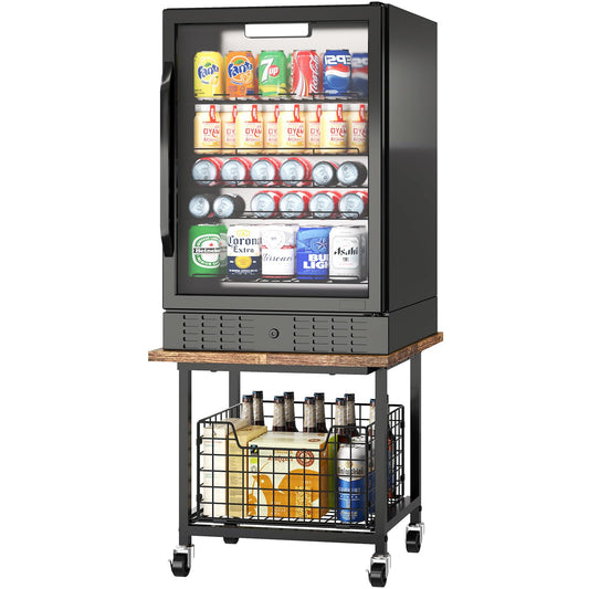 Mini Fridge Stand With Storage, Small Refrigerator Wheels, Cabinet-Max Load 300 Lbs Heavy Microwave Printer Cart For Dorm, Apartment, Kitchen, Office (Brown)