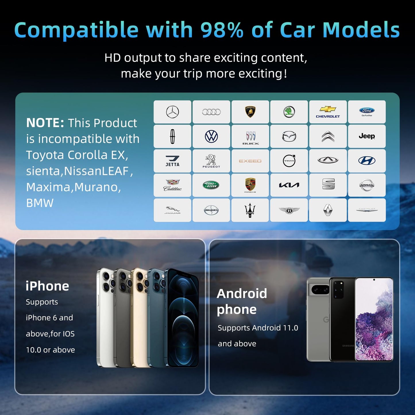 3-in-1 Wireless CarPlay Adapter，AI Magic Box Support Netflix/YouTube/TikTok, Plug & Play, 4GB+32GB ROM, Android 13 System, WIFI6 & Bluetooth 5.4, Fit with iPhone 6+/iOS10+/Android 11+