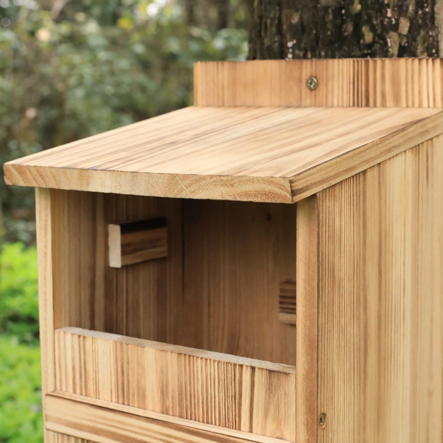 Owl House for Outdoors,Screech Owl Nesting Box, Saw Whet Bird House for Outside,Large Wood Bird Box