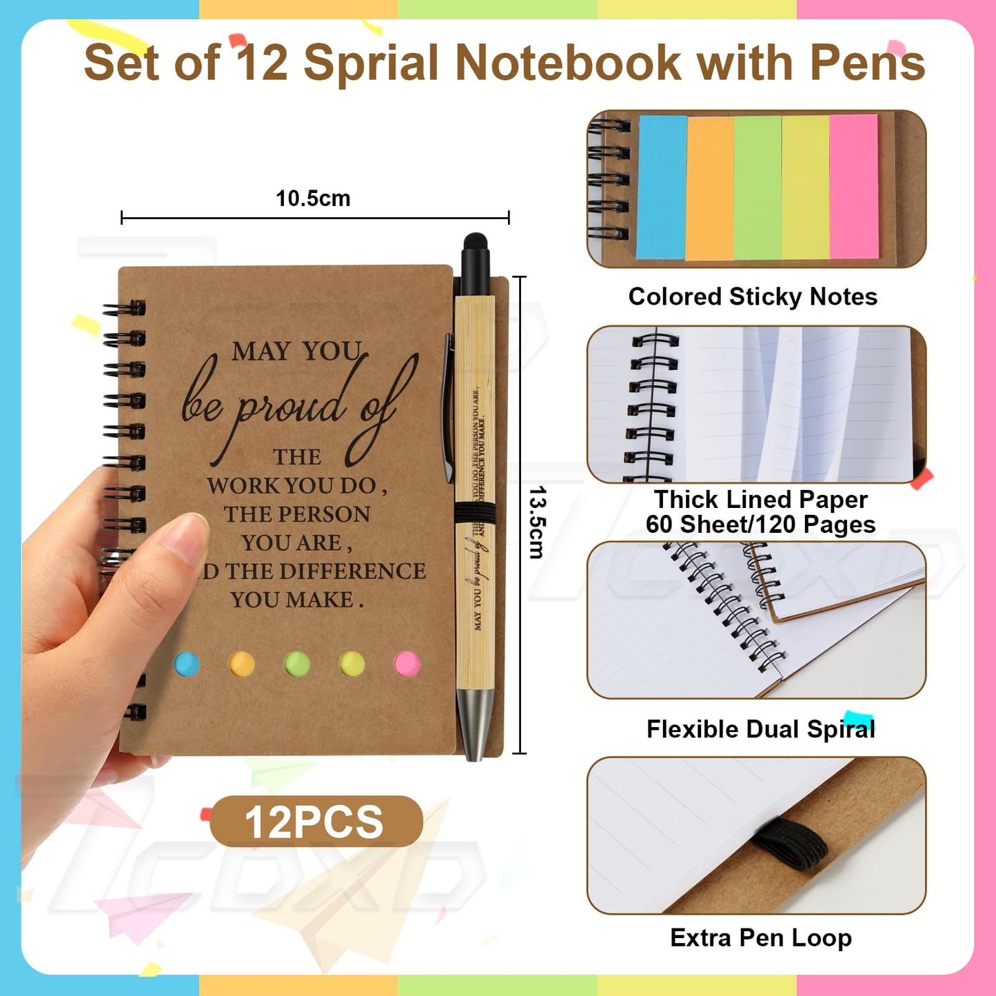12 Sets Thank You Gifts, Employee Appreciation Gifts, Inspirational Notebooks With Sticky,Inspirational Pens And Gift Bags,Mini Motivational Notebooks for Employee Teacher Staff Coworker