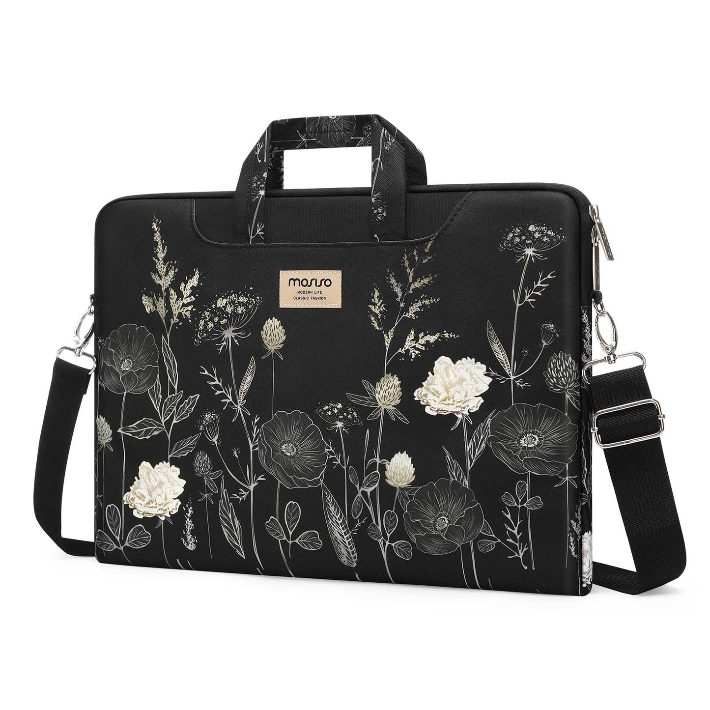 MOSISO Laptop Bag for Women 13.3 inch, 13-13.3 inch Computer Bag Compatible with MacBook Pro 14, HP, Dell, Asus Notebook, Laptop Messenger Shoulder Sleeve with Strap, Retro Flower