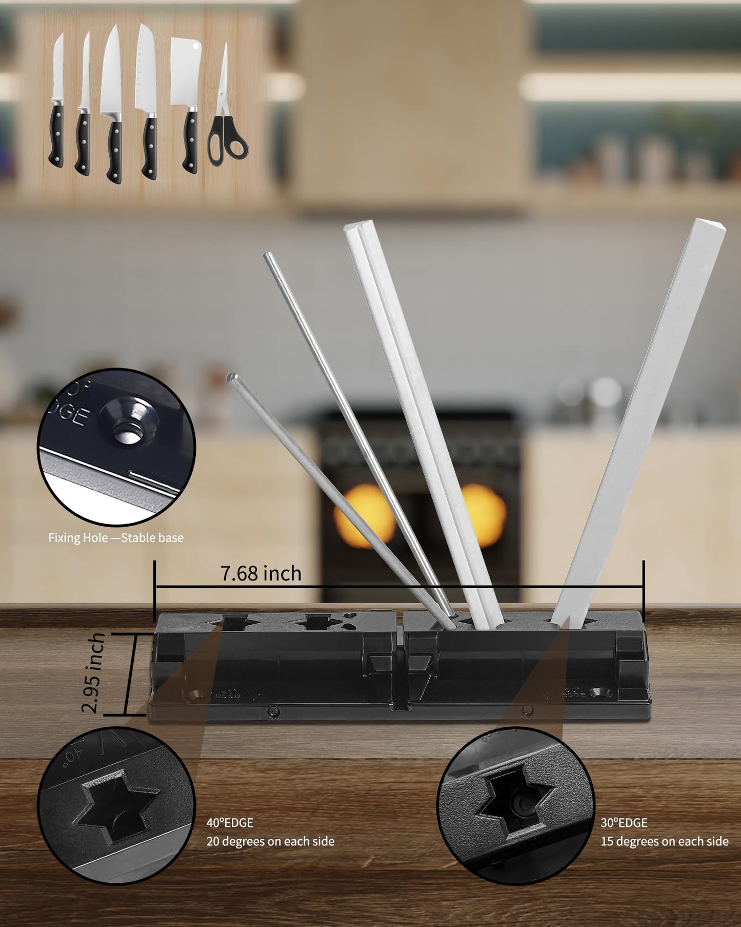Tri-Angle Knife Sharpener with Safety Rods, Premium Alumina Ceramic Stones, Sharpener Rods for Quickly Repairing and Polishing Straight for Kitchen Knives, Scissors, and Razors